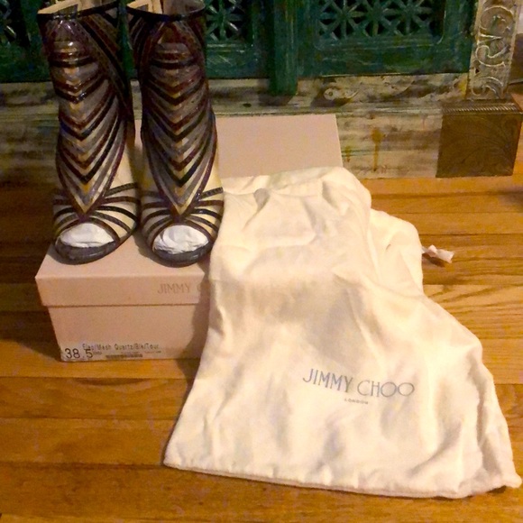 Authentic Jimmy Choo size 8.5 Mesh Quartz snake/leather opened toe heels. - Picture 4 of 4